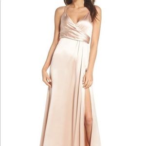 Jill Stuart faux wrap gown in rosy nude, size 6